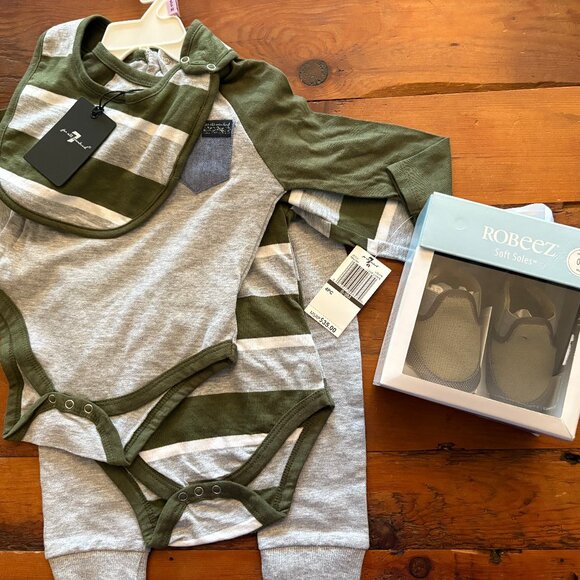 BABY BOY 7 FOR ALL MANKIND SET SZ6-9MO & ROBEEZ SHOES-6M0 ALL BRAND NEW W TAGS - Picture 8 of 9